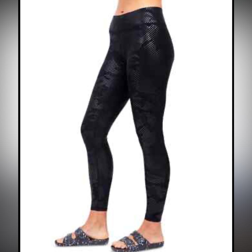 Terez Women’s Workout Legging Camo Foil Stripe Size Small Black Mid-Rise - Picture 2 of 10